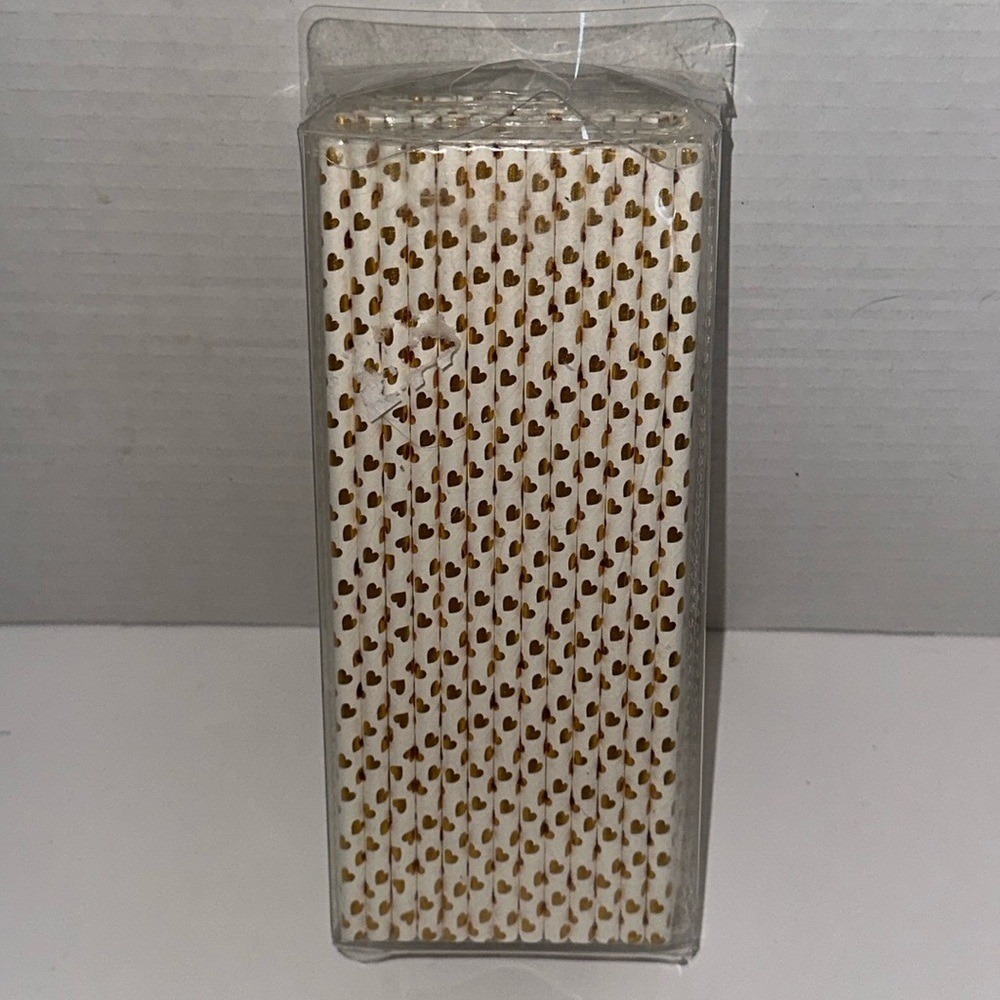 Gold Foil Heart Paper Straws White Wedding Party Supplies Pack of 100